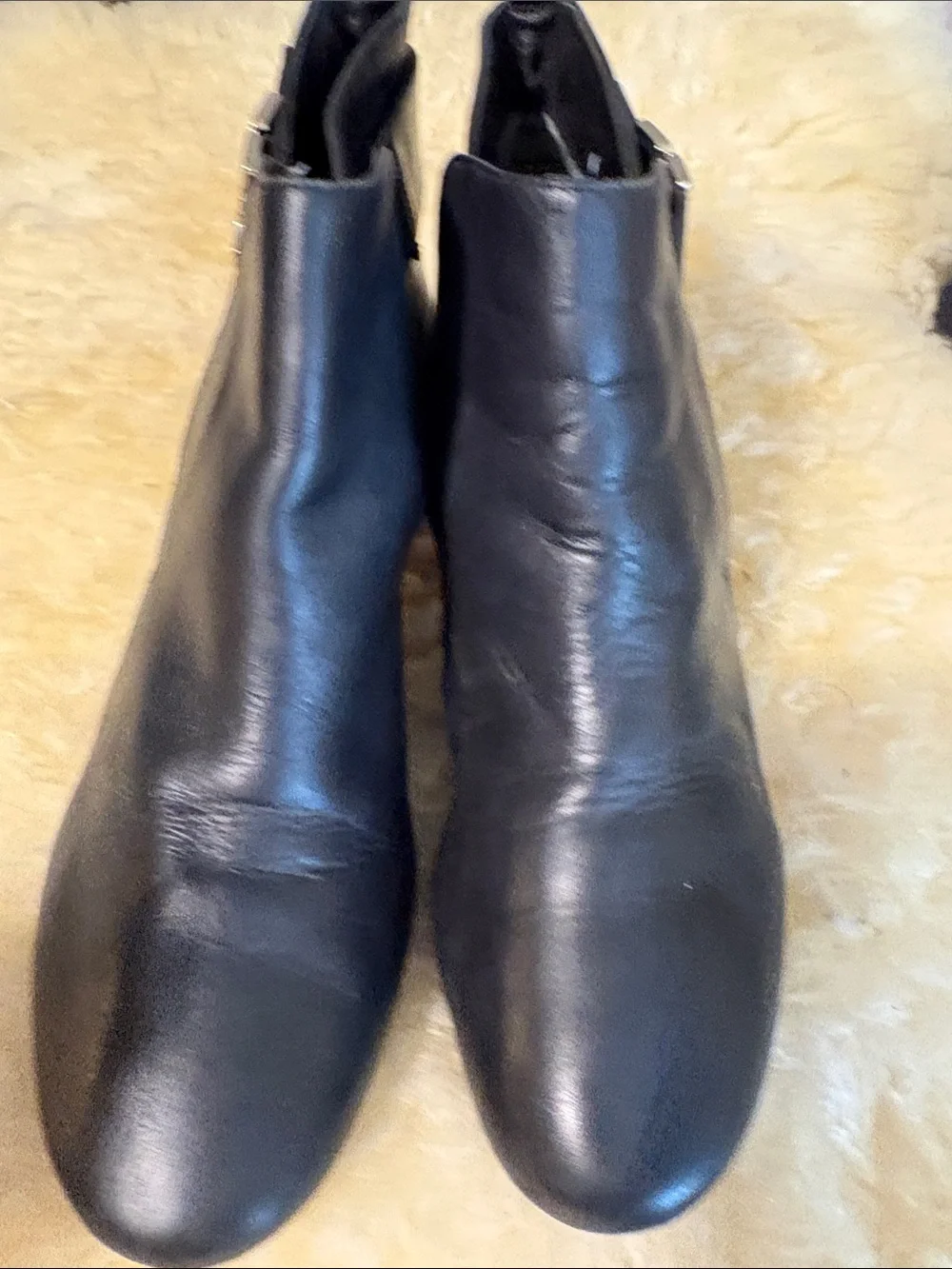 Tory Burch Black Leather Ankle Boots with Gold Logo Accent